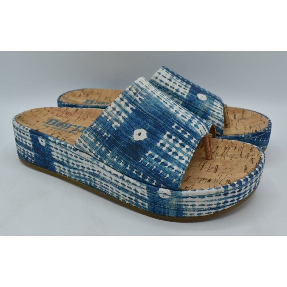 Born Sharr Platform Sandals Womens Size 7 Blue Multi NEW Tencel Fabric‎ Slip On